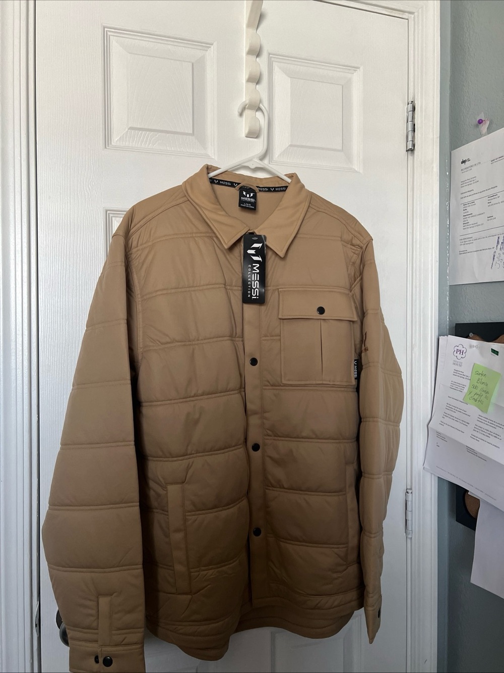 Men’s Quilted Tan Puffer Jacket by Messi